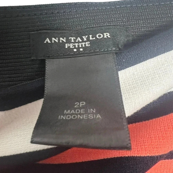 ANN TAYLOR Mini Skirt Size 2P Striped Black White Orange LOFT Petite Back Zip - Picture 3 of 6